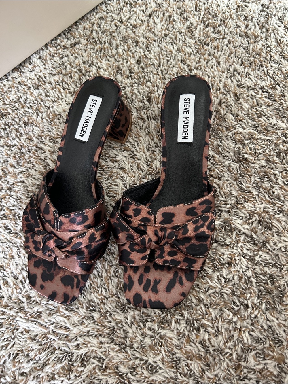 Steve Madden Leopard Knot Slide Mules in Brown and Black